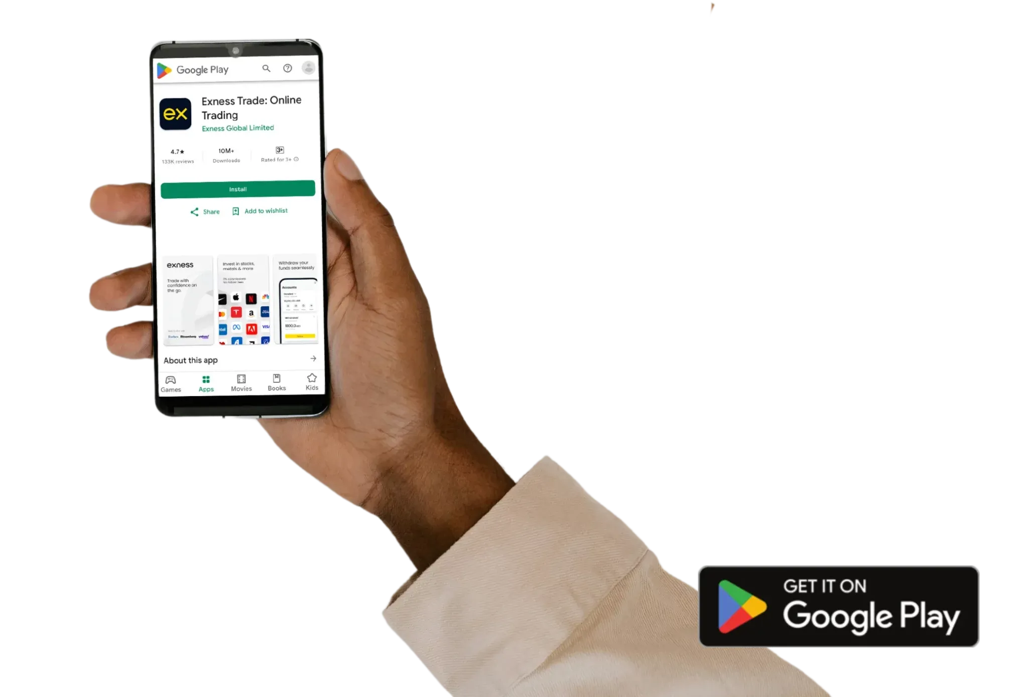 Download the Exness app from Google Play